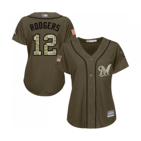 Women's Milwaukee Brewers #12 Aaron Rodgers Authentic Green Salute to Service Baseball Jersey