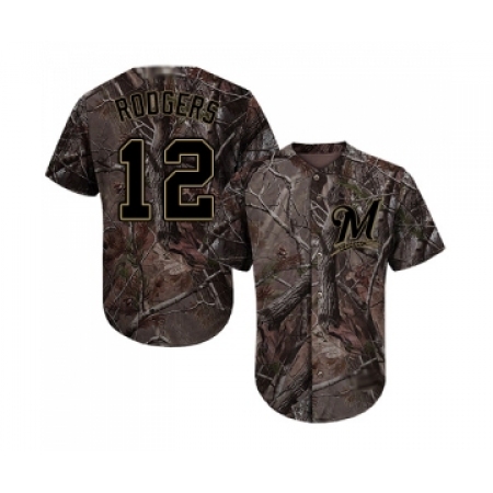 Youth Milwaukee Brewers #12 Aaron Rodgers Authentic Camo Realtree Collection Flex Base Baseball Jersey