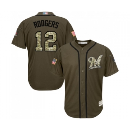 Youth Milwaukee Brewers #12 Aaron Rodgers Authentic Green Salute to Service Baseball Jersey