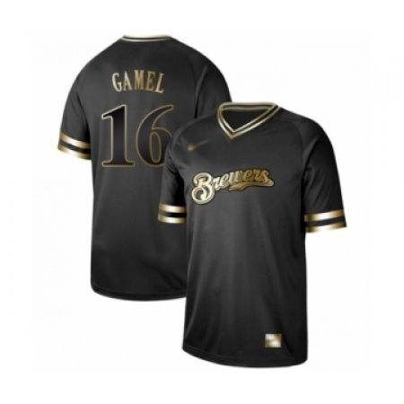 Men's Milwaukee Brewers #16 Ben Gamel Authentic Black Gold Fashion Baseball Jersey