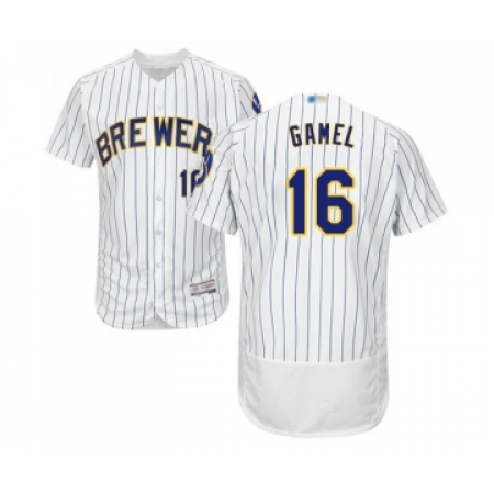 Men's Milwaukee Brewers #16 Ben Gamel White Home Flex Base Authentic Collection Baseball Jersey