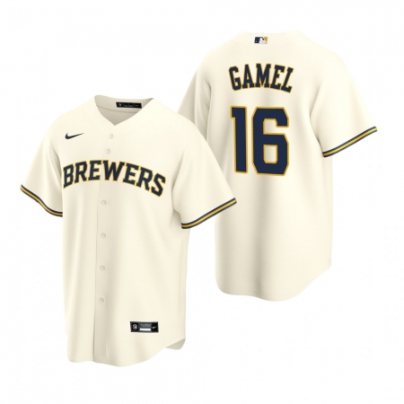 Men's Nike Milwaukee Brewers #16 Ben Gamel Cream Home Stitched Baseball Jersey