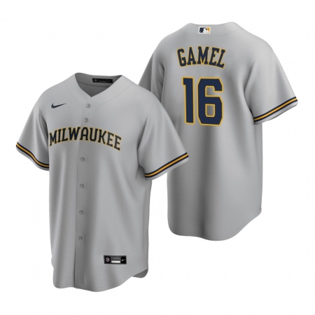 Men's Nike Milwaukee Brewers #16 Ben Gamel Gray Road Stitched Baseball Jersey
