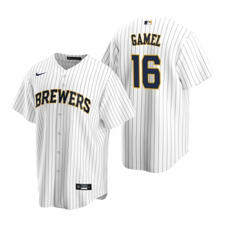 Men's Nike Milwaukee Brewers #16 Ben Gamel White Alternate Stitched Baseball Jersey