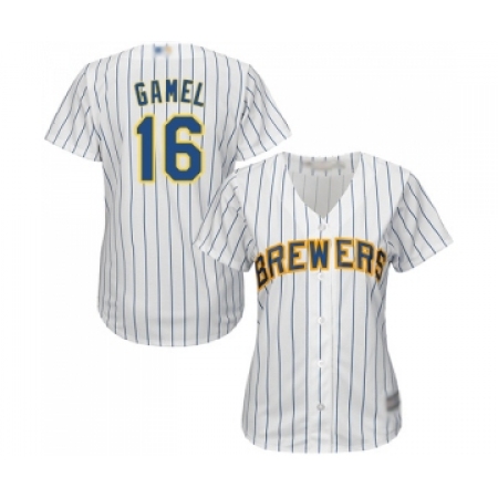 Women's Milwaukee Brewers #16 Ben Gamel Replica White Home Cool Base Baseball Jersey