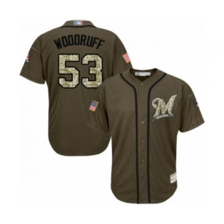 Men's Milwaukee Brewers #53 Brandon Woodruff Authentic Green Salute to Service Baseball Jersey
