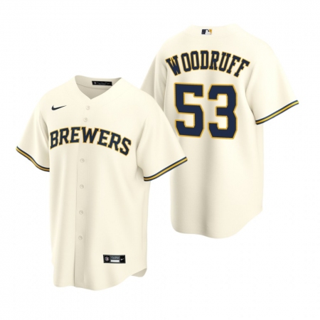 Men's Nike Milwaukee Brewers #53 Brandon Woodruff Cream Home Stitched Baseball Jersey