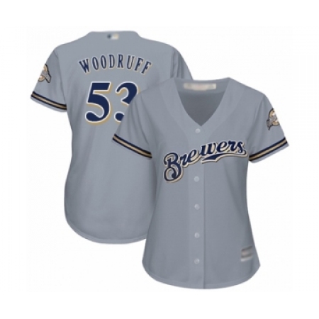 Women's Milwaukee Brewers #53 Brandon Woodruff Authentic Grey Road Cool Base Baseball Jersey