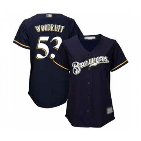 Women's Milwaukee Brewers #53 Brandon Woodruff Authentic Navy Blue Alternate Cool Base Baseball Jersey