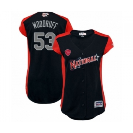 Women's Milwaukee Brewers #53 Brandon Woodruff Authentic Navy Blue National League 2019 Baseball All-Star Jersey