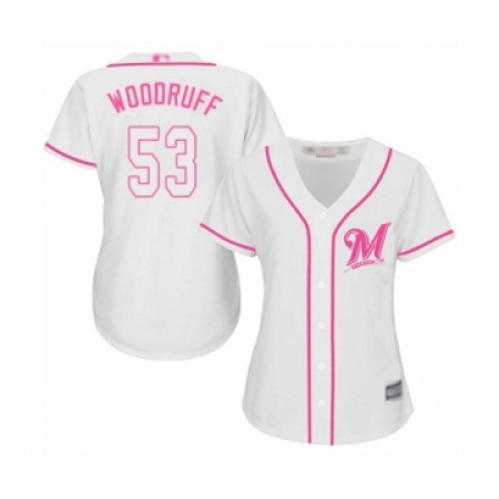 Women's Milwaukee Brewers #53 Brandon Woodruff Authentic White Fashion Cool Base Baseball Jersey