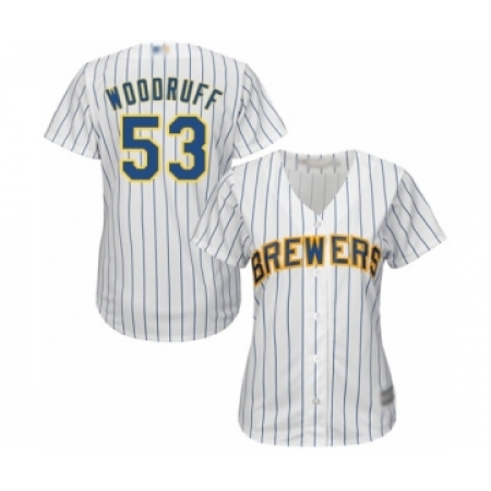 Women's Milwaukee Brewers #53 Brandon Woodruff Authentic White Home Cool Base Baseball Jersey