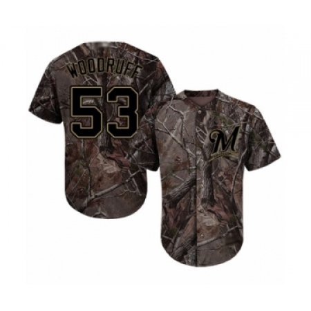 Youth Milwaukee Brewers #53 Brandon Woodruff Authentic Camo Realtree Collection Flex Base Baseball Jersey