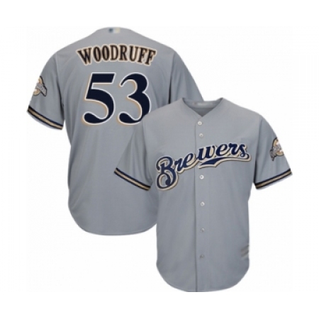 Youth Milwaukee Brewers #53 Brandon Woodruff Authentic Grey Road Cool Base Baseball Jersey