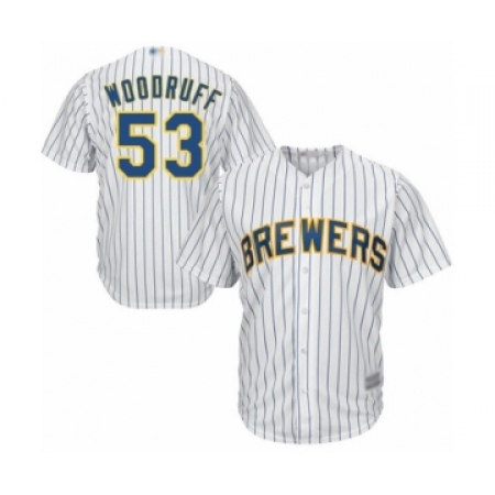 Youth Milwaukee Brewers #53 Brandon Woodruff Authentic White Home Cool Base Baseball Jersey