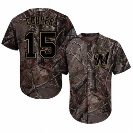 Men's Majestic Milwaukee Brewers #15 Cecil Cooper Authentic Camo Realtree Collection Flex Base MLB Jersey