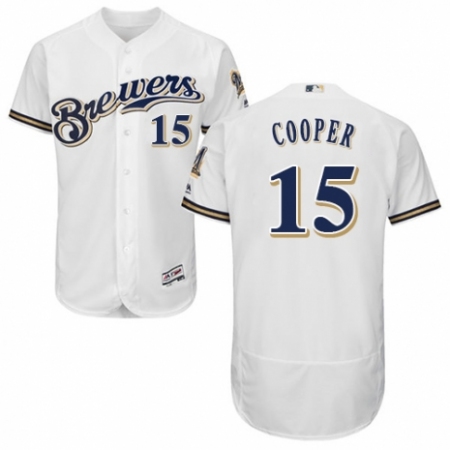 Men's Majestic Milwaukee Brewers #15 Cecil Cooper Navy Blue Alternate Flex Base Authentic Collection MLB Jersey