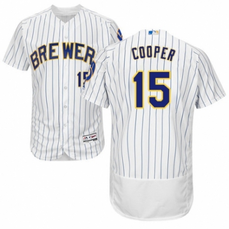 Men's Majestic Milwaukee Brewers #15 Cecil Cooper White Home Flex Base Authentic Collection MLB Jersey