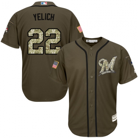 Men's Milwaukee Brewers #22 Christian Yelich Green Salute to Service Stitched MLB Jersey