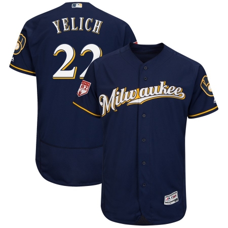 Men's Milwaukee Brewers #22 Christian Yelich Navy 2019 Spring Training Flex Base Stitched MLB Jersey