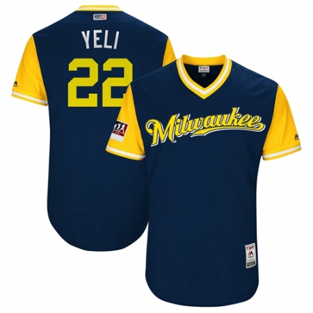 Men's Milwaukee Brewers #22 Christian Yelich Navy Yeli Players Weekend Authentic Stitched MLB Jersey