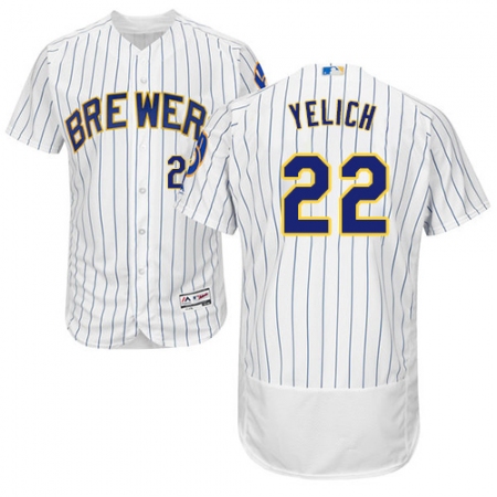 Men's Milwaukee Brewers #22 Christian Yelich White Strip Flexbase Authentic Collection Stitched MLB Jersey
