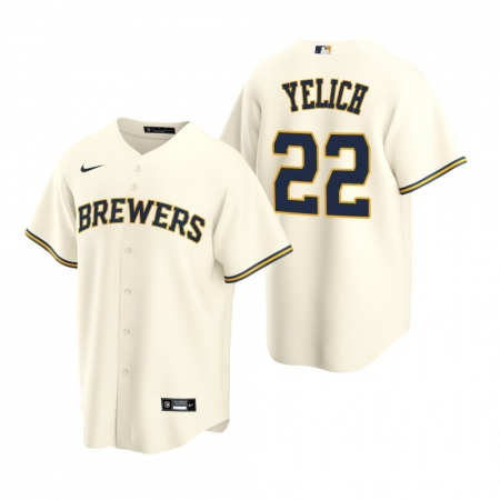 Men's Nike Milwaukee Brewers #22 Christian Yelich Cream Home Stitched Baseball Jersey
