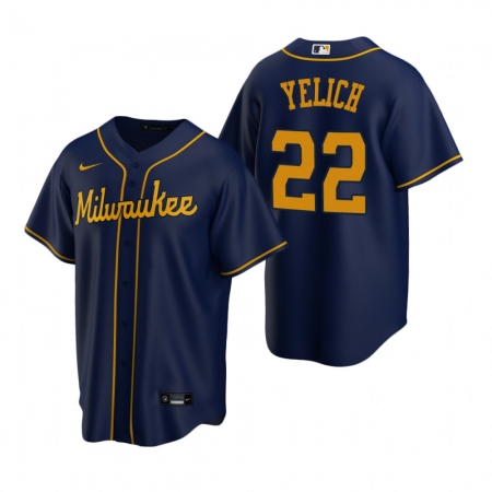 Men's Nike Milwaukee Brewers #22 Christian Yelich Navy Alternate Stitched Baseball Jersey