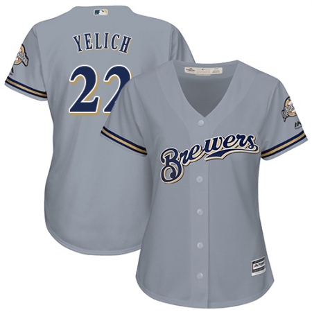 Women's Milwaukee Brewers #22 Christian Yelich Grey Road Stitched MLB Jersey