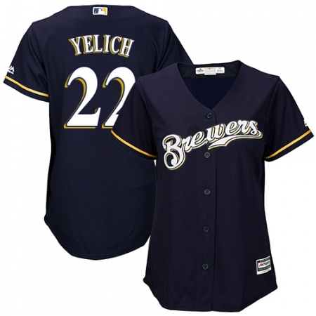 Women's Milwaukee Brewers #22 Christian Yelich Navy Blue Alternate Stitched MLB Jersey