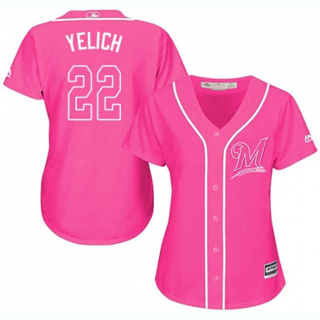 Women's Milwaukee Brewers #22 Christian Yelich Pink Fashion Stitched MLB Jersey
