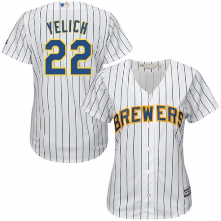 Women's Milwaukee Brewers #22 Christian Yelich White Strip Home Stitched MLB Jersey