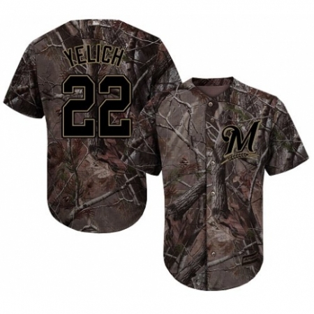 Youth Majestic Milwaukee Brewers #22 Christian Yelich Authentic Camo Realtree Collection Flex Base MLB Jersey