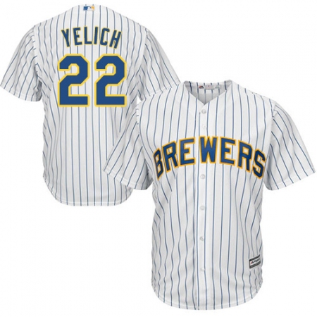 Youth Milwaukee Brewers #22 Christian Yelich White Strip Cool Base Stitched MLB Jersey