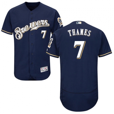 Men's Majestic Milwaukee Brewers #7 Eric Thames Navy Blue Flexbase Authentic Collection MLB Jersey