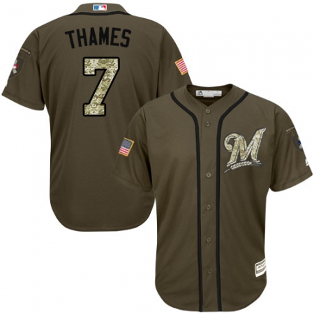 Men's Majestic Milwaukee Brewers #7 Eric Thames Replica Green Salute to Service MLB Jersey