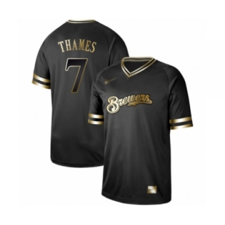 Men's Milwaukee Brewers #7 Eric Thames Authentic Black Gold Fashion Baseball Jersey