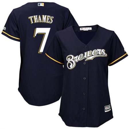 Women's Majestic Milwaukee Brewers #7 Eric Thames Replica Navy Blue Alternate Cool Base MLB Jersey