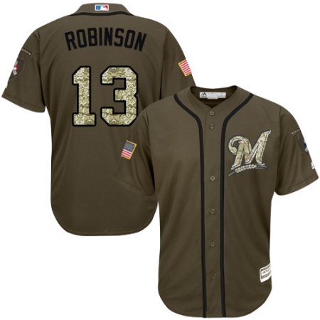 Men's Majestic Milwaukee Brewers #13 Glenn Robinson Authentic Green Salute to Service MLB Jersey
