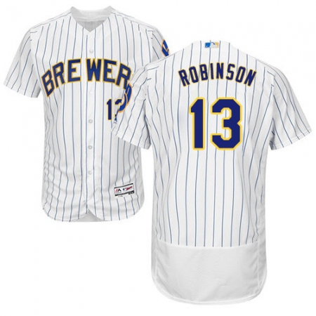 Men's Majestic Milwaukee Brewers #13 Glenn Robinson White/Royal Flexbase Authentic Collection MLB Jersey