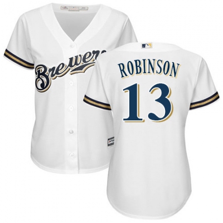 Women's Majestic Milwaukee Brewers #13 Glenn Robinson Authentic White Home Cool Base MLB Jersey