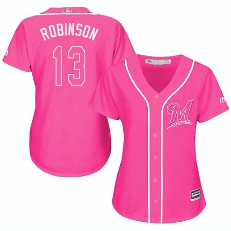 Women's Majestic Milwaukee Brewers #13 Glenn Robinson Replica Pink Fashion Cool Base MLB Jersey