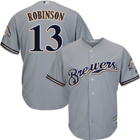 Youth Majestic Milwaukee Brewers #13 Glenn Robinson Authentic Grey Road Cool Base MLB Jersey