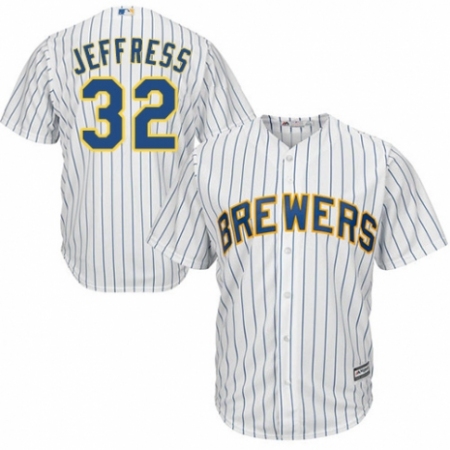 Men's Majestic Milwaukee Brewers #32 Jeremy Jeffress Replica White Home Cool Base MLB Jersey