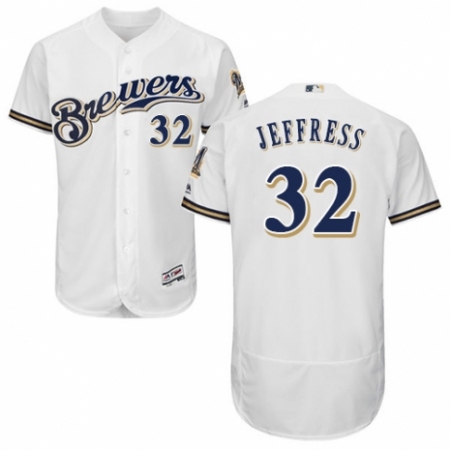 Men's Majestic Milwaukee Brewers #32 Jeremy Jeffress White Alternate Flex Base Authentic Collection MLB Jersey