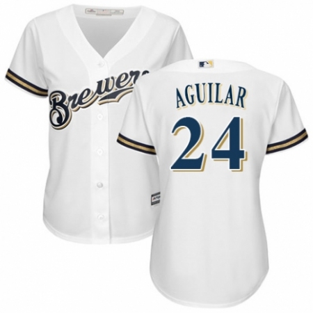 Women's Majestic Milwaukee Brewers #24 Jesus Aguilar Authentic White Alternate Cool Base MLB Jersey