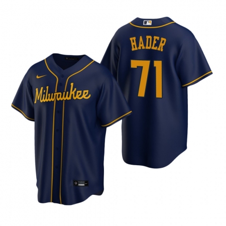 Men's Nike Milwaukee Brewers #71 Josh Hader Navy Alternate Stitched Baseball Jersey