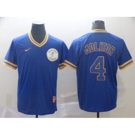 Men's Brewers #4 Paul Molitor Royal Cooperstown Collection Stitched Baseball Jersey