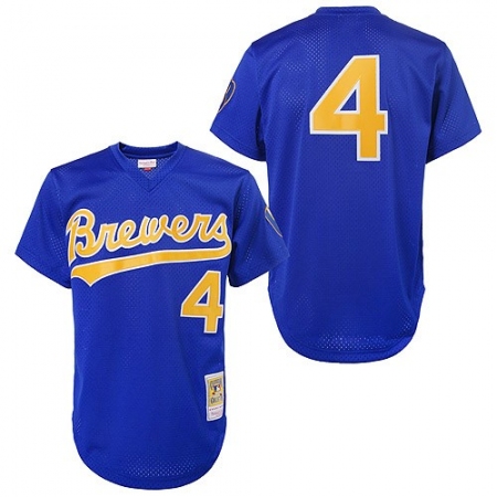 Men's Mitchell and Ness 1991 Milwaukee Brewers #4 Paul Molitor Authentic Blue Throwback MLB Jersey