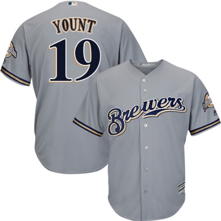 Men's Majestic Milwaukee Brewers #19 Robin Yount Replica Grey Road Cool Base MLB Jersey